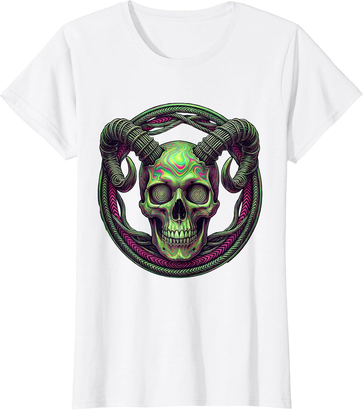 Women's Ram Skull Guitar Strings Rock Music Graphic T-Shirt - White