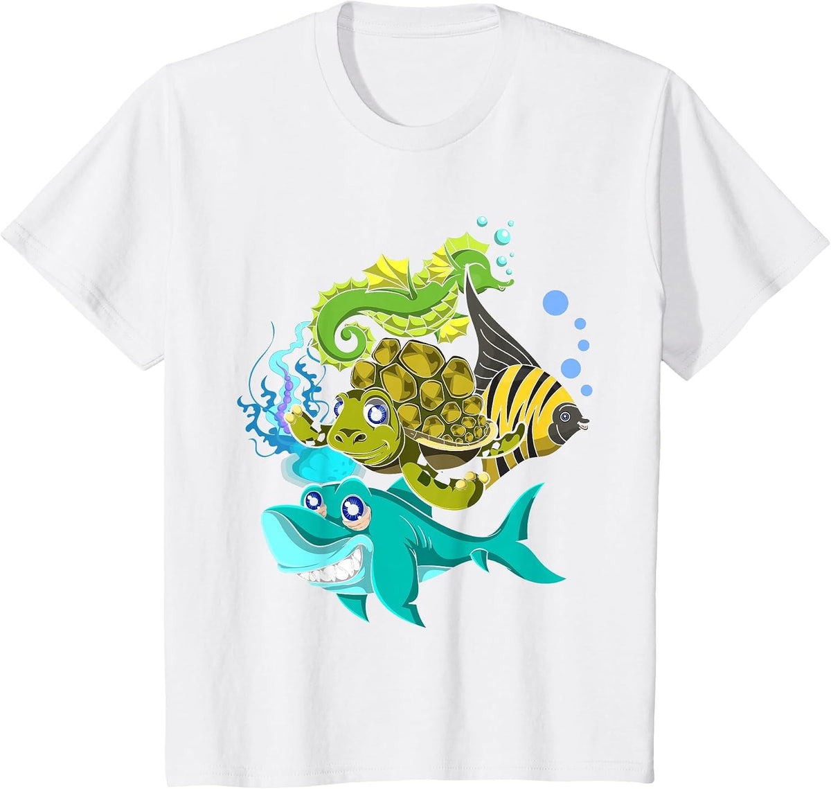 Seahorse Turtle Shark Funny Ocean Animal Squad Kids Animal T-Shirt - White
