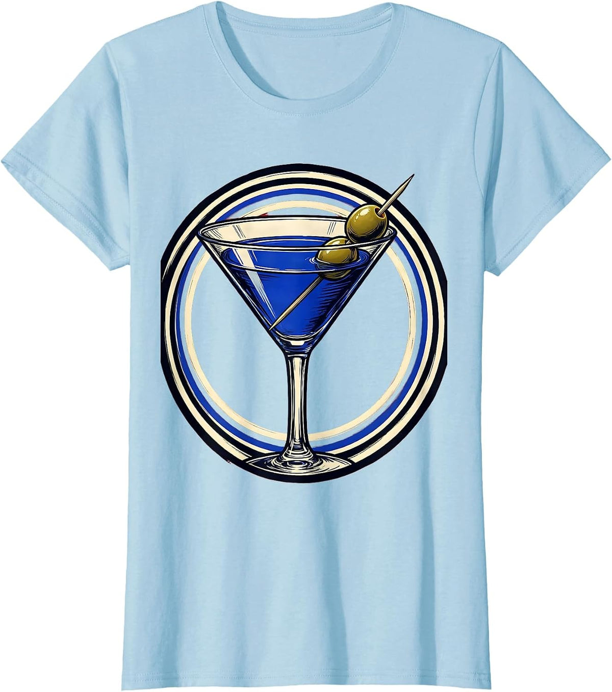 Women's Classic Martini Olive Cocktail Illustration T-Shirt - Baby Blue