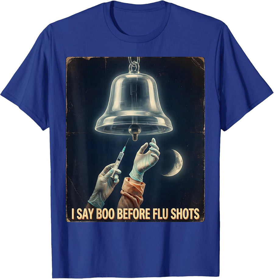 I Say Boo Before Flu Shots Vintage Ghost Halloween Nurse T-Shirt - Royal Blue