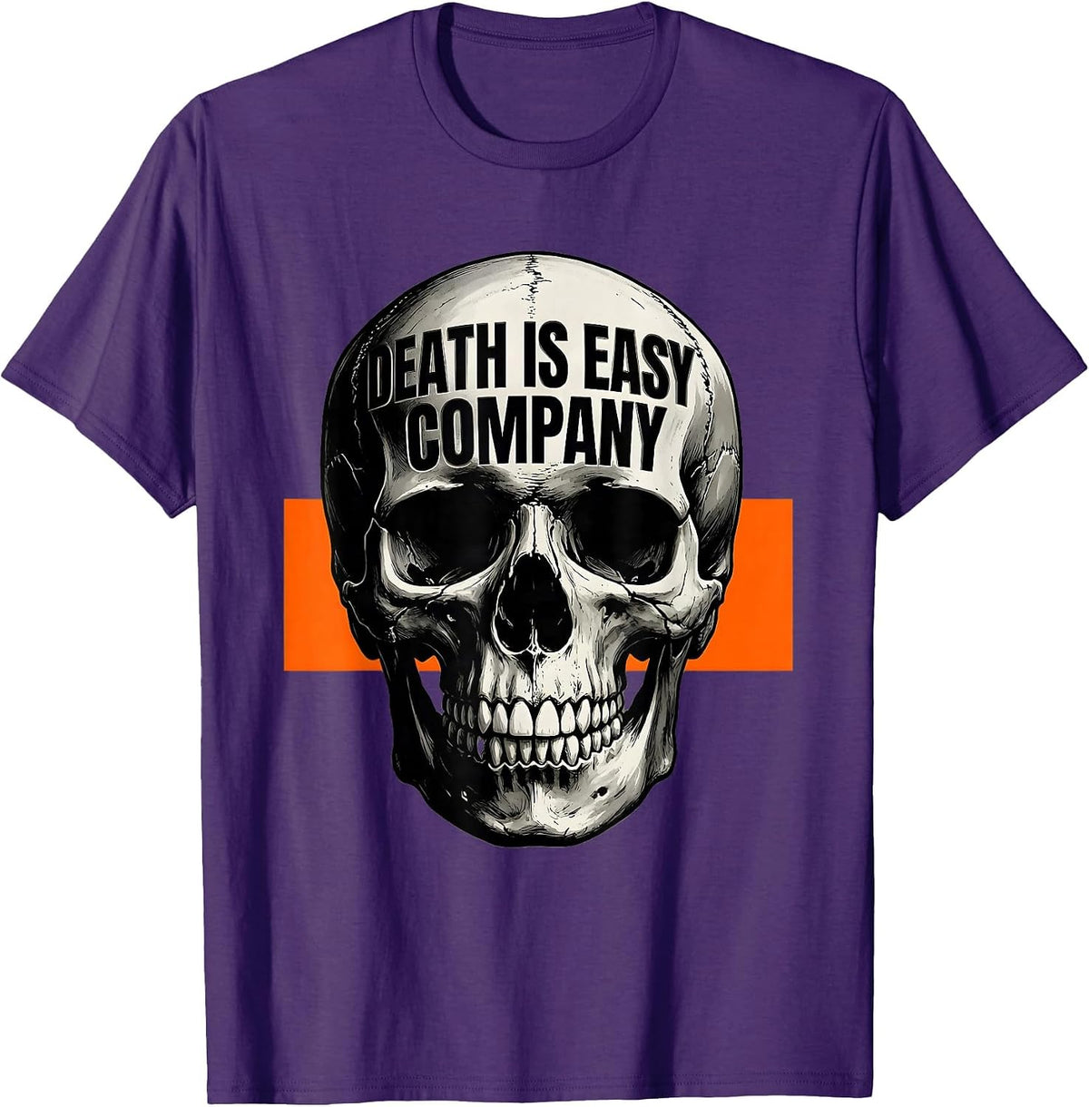 Men's Death Is Easy Company Brutalist Skull Graphic Punk Art T-Shirt - Purple