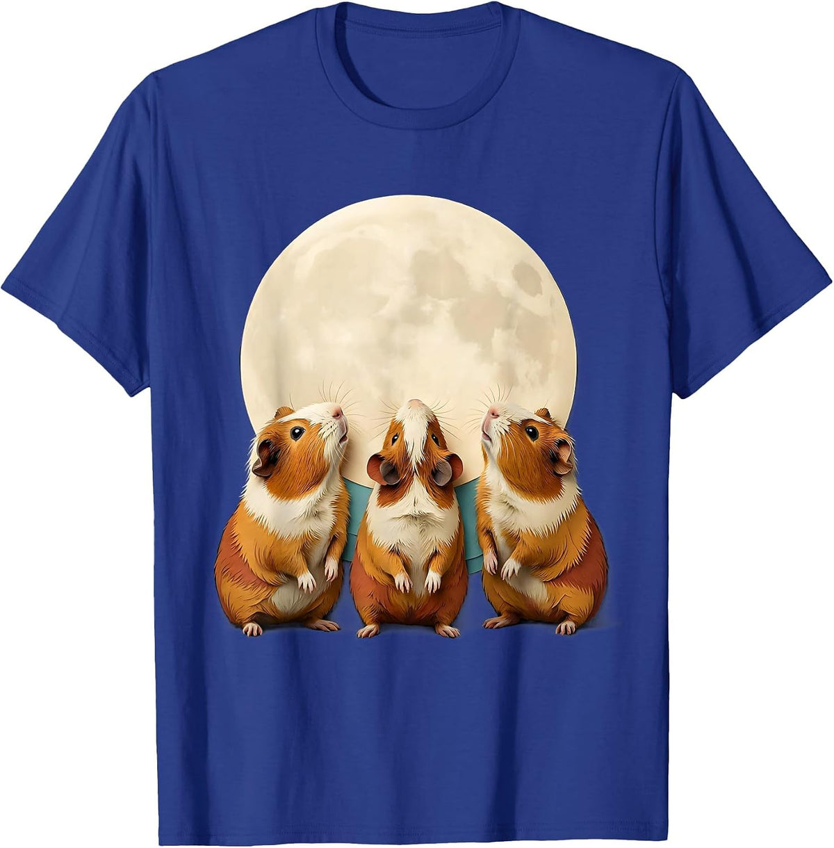 Three Guinea Pigs Howling At The Moon Funny Pet Lover Humor T-Shirt - Royal Blue