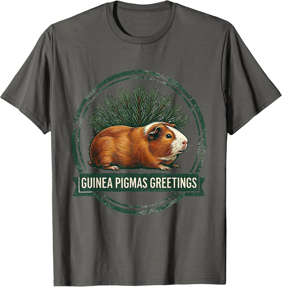 Men's Guinea Pigmas Greetings Rubber Stamp Funny Guinea Pig T-Shirt - Asphalt Grey