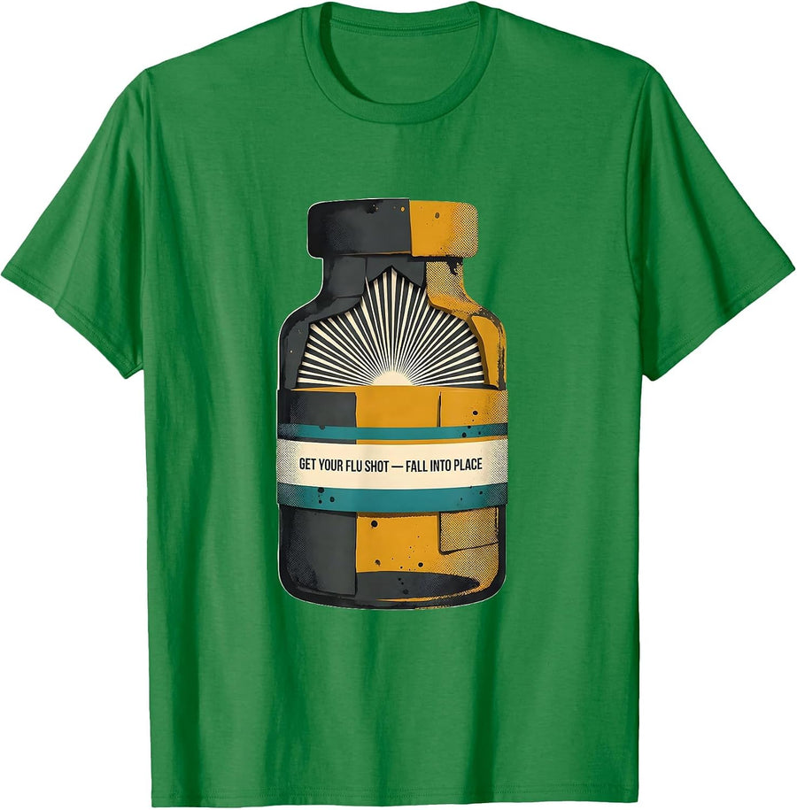 Men's Get Your Flu Shot—Fall Into Place Midcentury Modern T-Shirt - Kelly Green