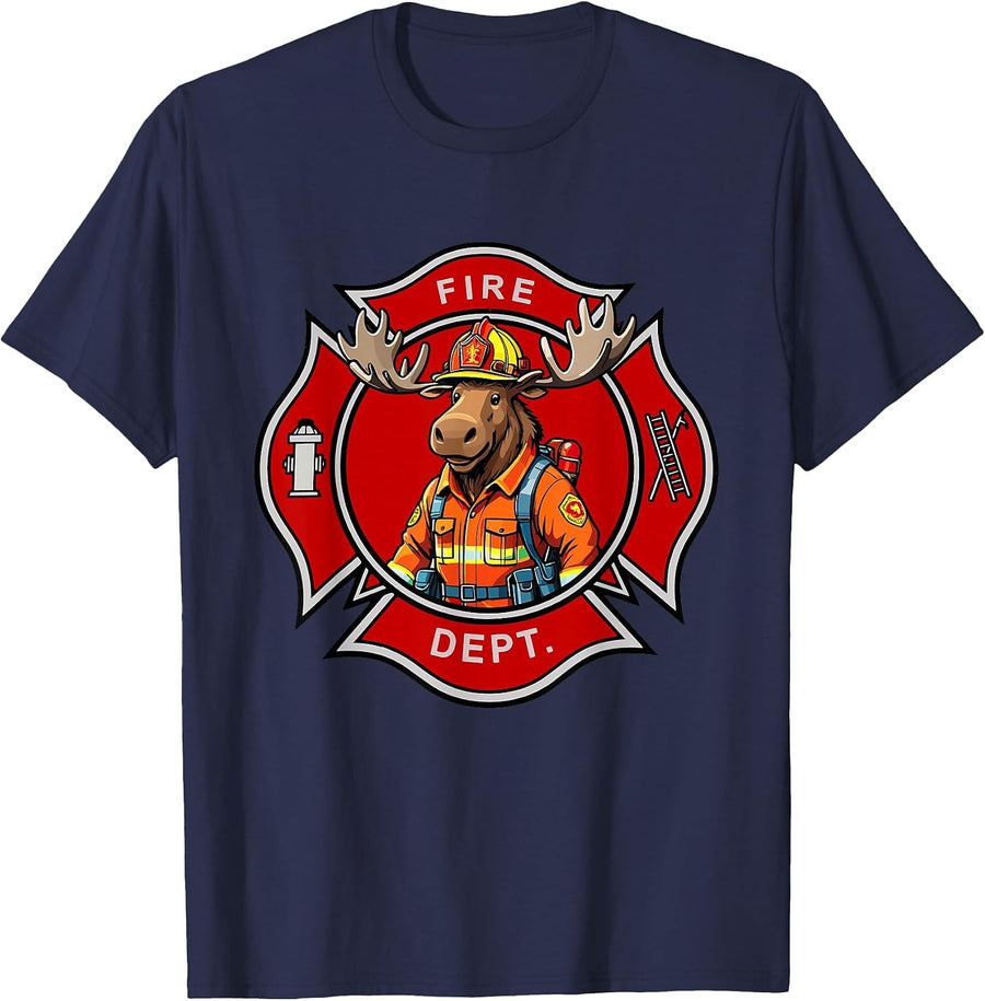 World's Best Firefighter Moose Patriotic Dad Father T-Shirt - Navy Blue