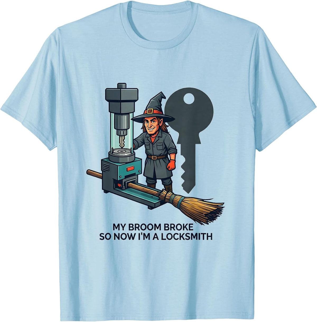 Men's My Broom Broke So Now I'm A Locksmith Funny Halloween T-Shirt - Baby Blue