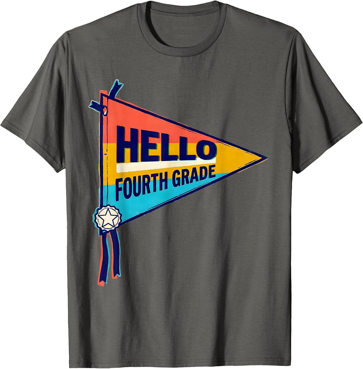 Hello Fourth Grade Tie Dye Back To School Classroom Pennant T-Shirt - Asphalt Grey