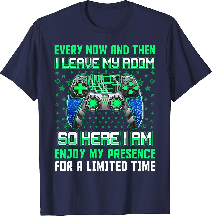Every Now and Then I Leave My Room Funny Gamer Gaming T-Shirt - Navy Blue