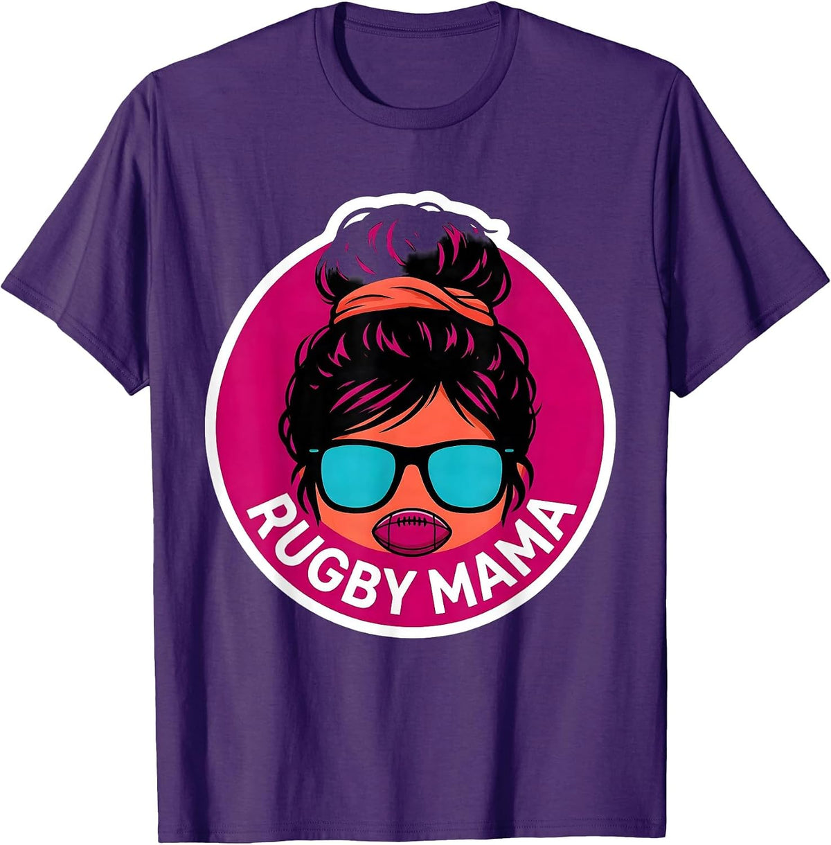 Men's Rugby Mama Funny Messy Bun Sports Mom Team Pride T-Shirt - Purple