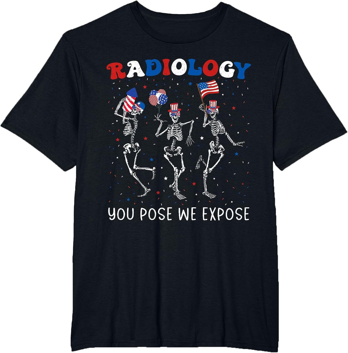 Radiology 4th of July Skeleton Radiologist X-Ray Tech T-Shirt - Black