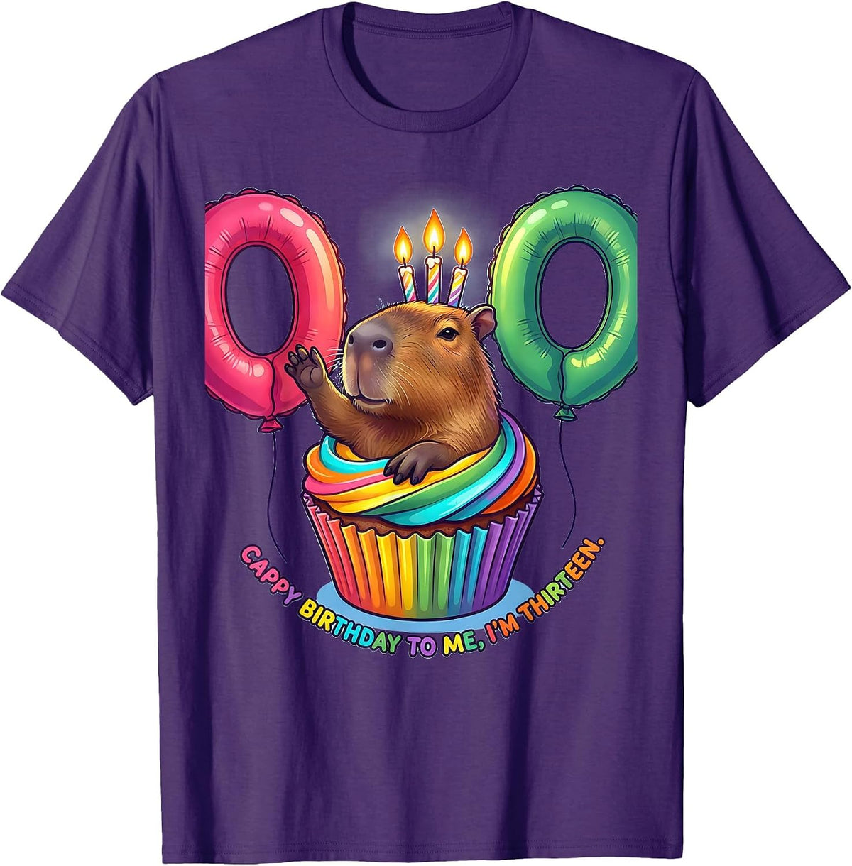 Cappy Birthday To Me I'm Thirteen Cute Capybara Kawaii T-Shirt - Purple