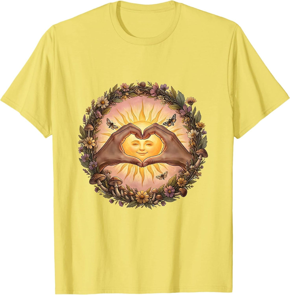 Men's Suicide Awareness Heart Hands Sunrise Graphic T-Shirt - Lemon Yellow