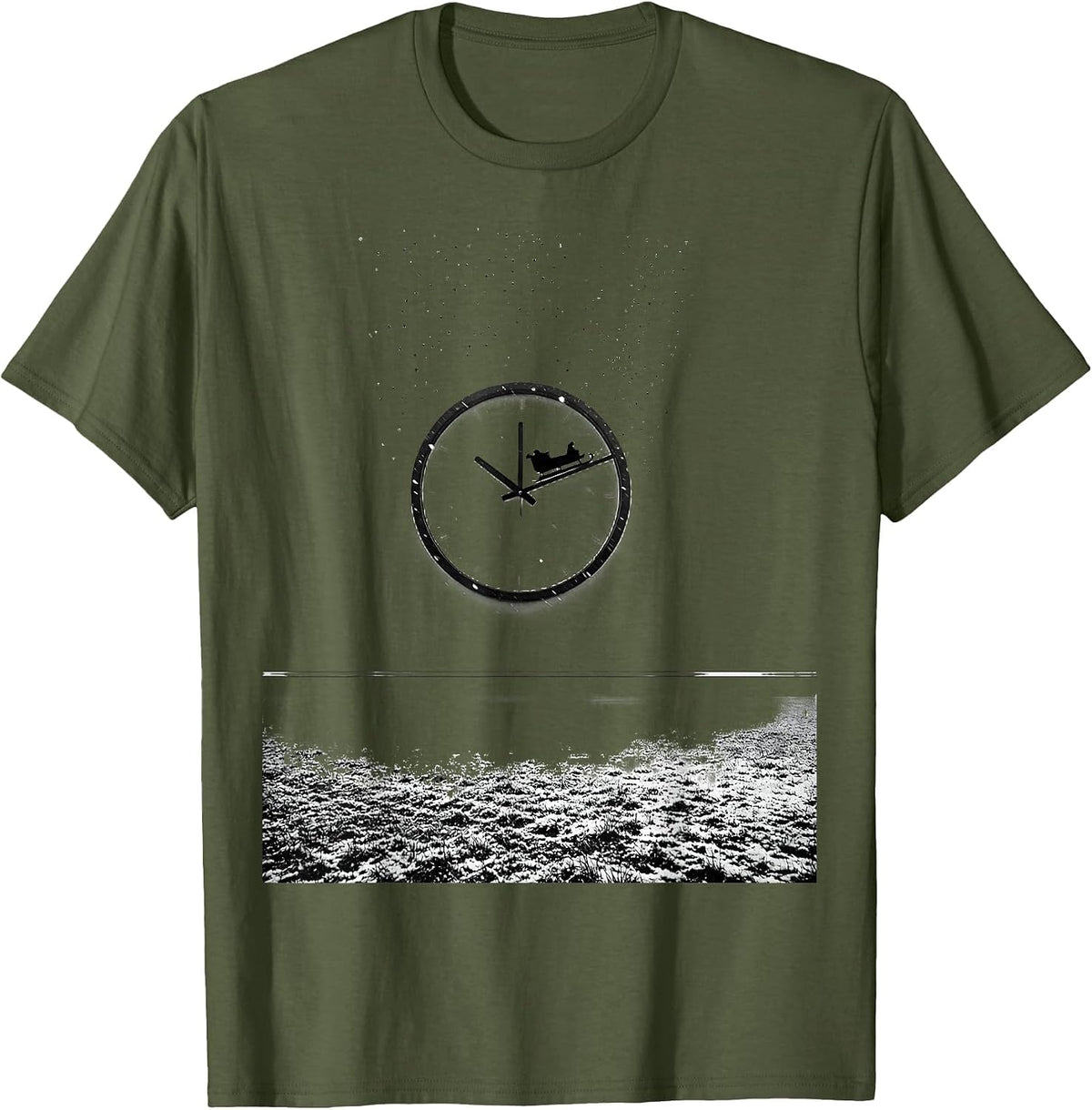 Sled Clock Minimalist Snowmobile Rider Winter Humor T-Shirt - Olive Green