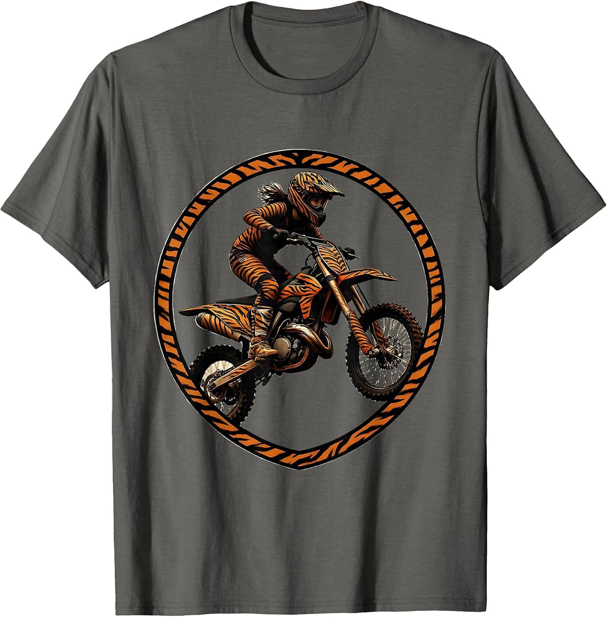 Camo Girl Dirt Bike Rider Graphic Tee T-Shirt - Asphalt Grey