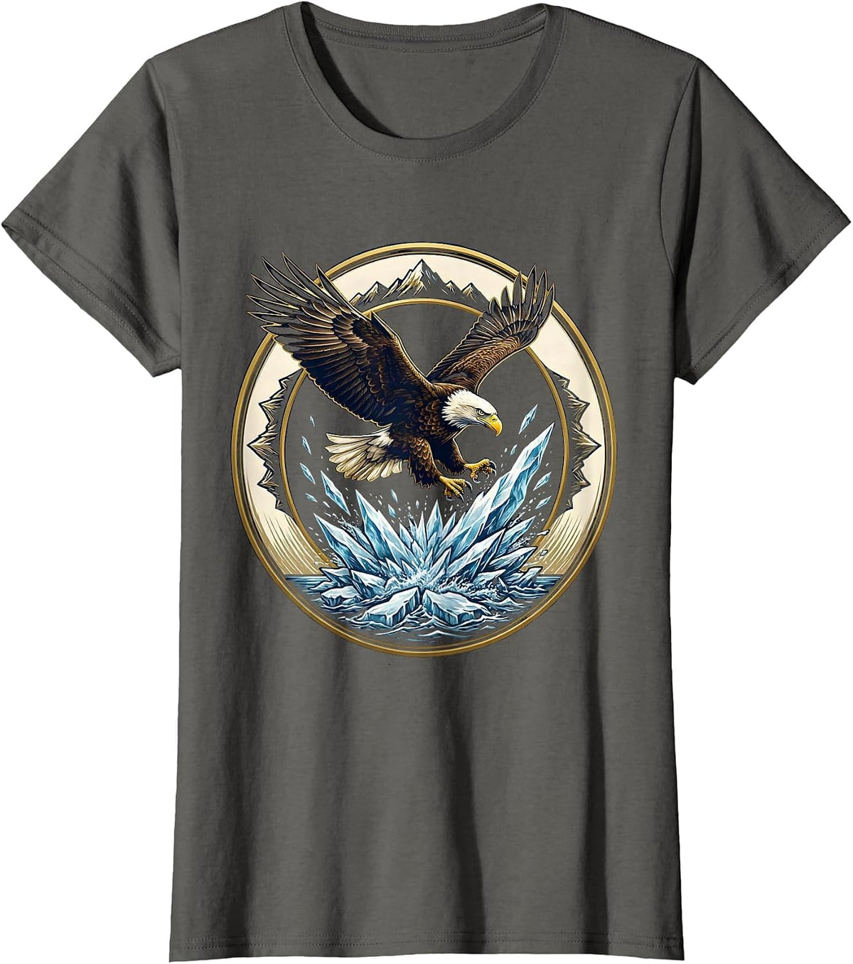 Women's Alaska Bald Eagle Diving Illustration T-Shirt - Asphalt Grey