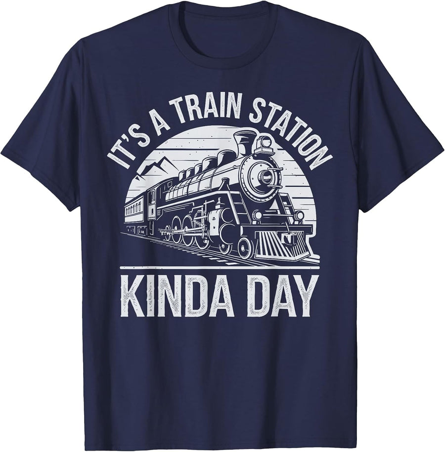 It's A Train Station Kinda Day T-Shirt - Navy Blue