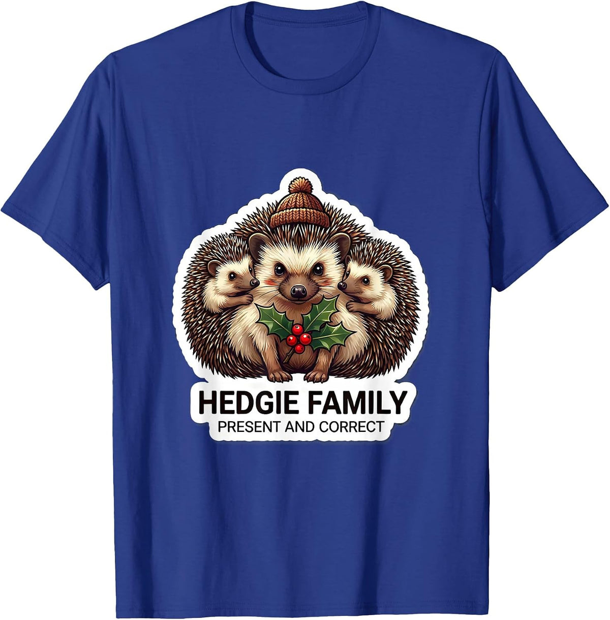 Hedgie Family Present and Correct Cute Hedgehog Christmas T-Shirt - Royal Blue