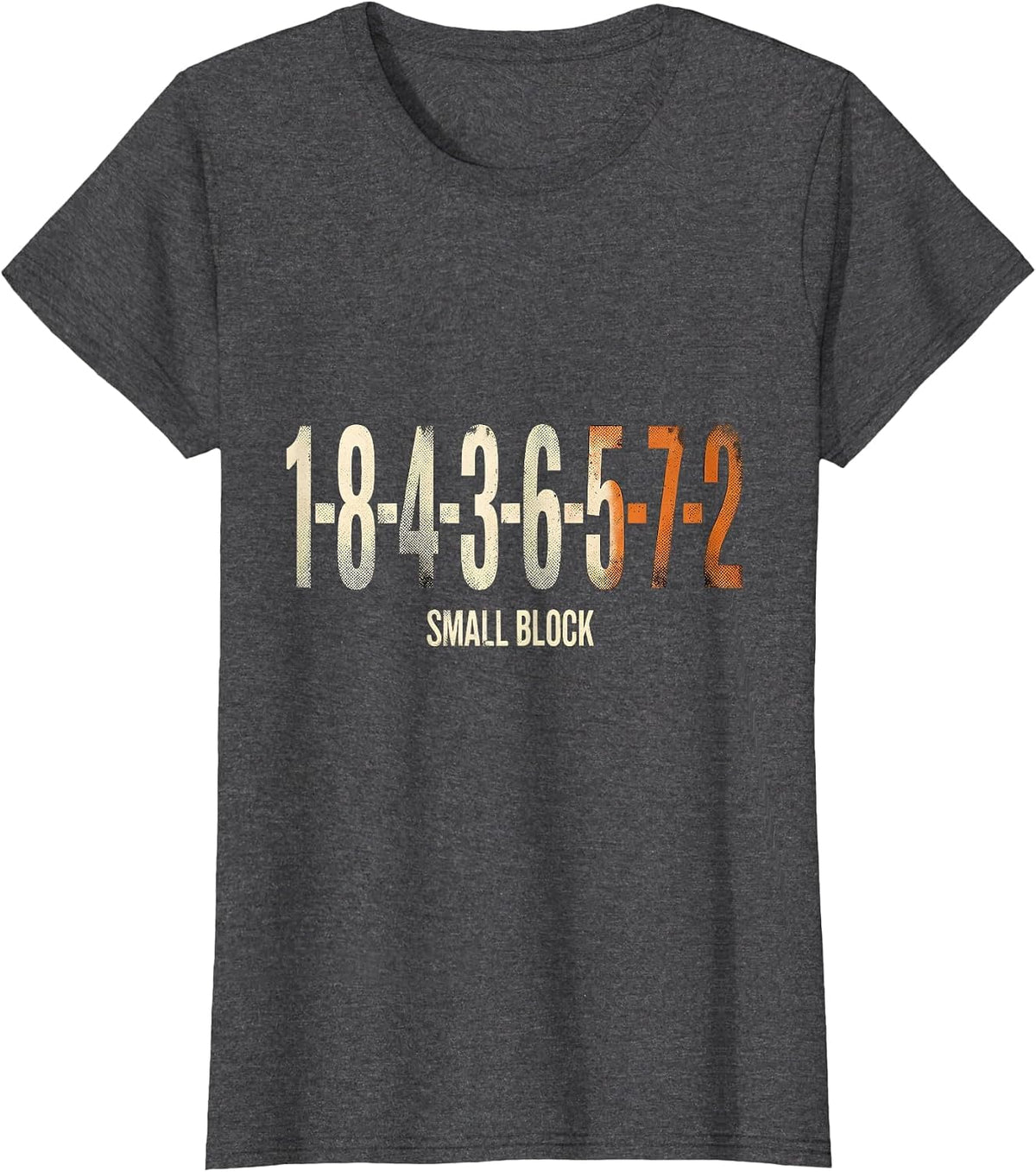 Women's 1-8-4-3-6-5-7-2 Small Block Funny Mechanic Car Engine Humor T-Shirt - Dark Heather Grey