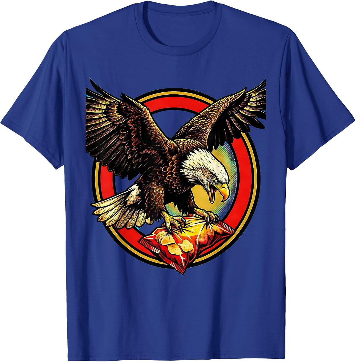 Eagle Aggressively Guarding Bag of Chips T-Shirt - Royal Blue