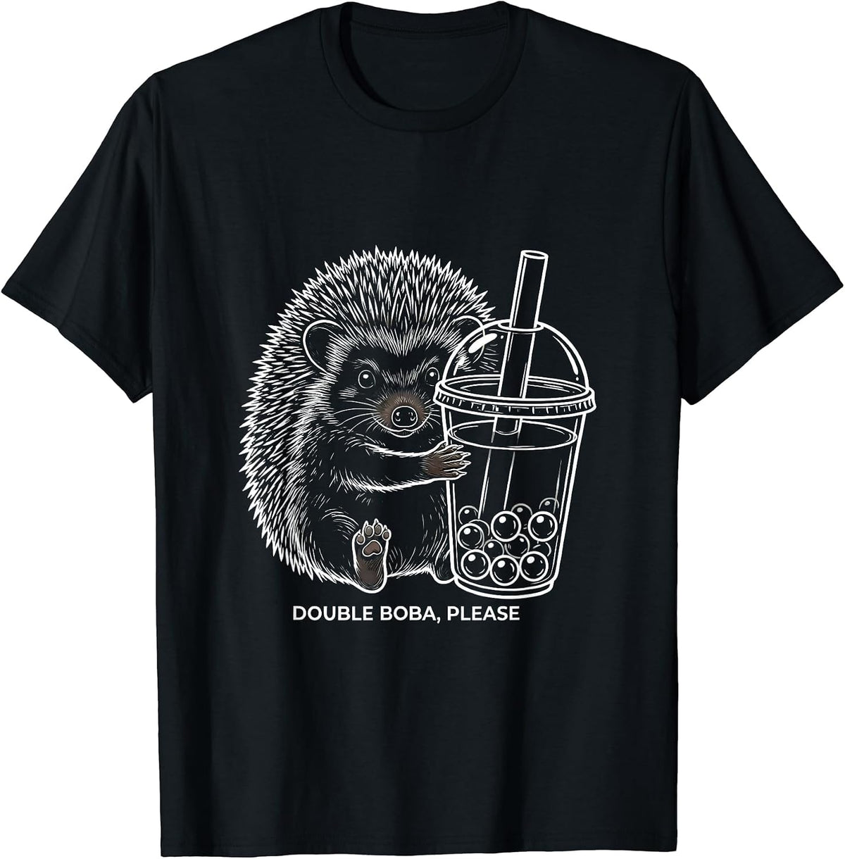 Men's Double Boba, Please Cute Kawaii Hedgehog Boba Tea Lover Gift T-Shirt - Black