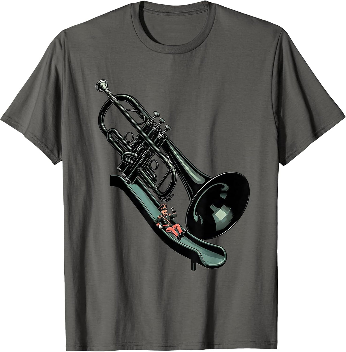 Oversized Trombone Playground Chute Funny Band Player Gift T-Shirt - Asphalt Grey