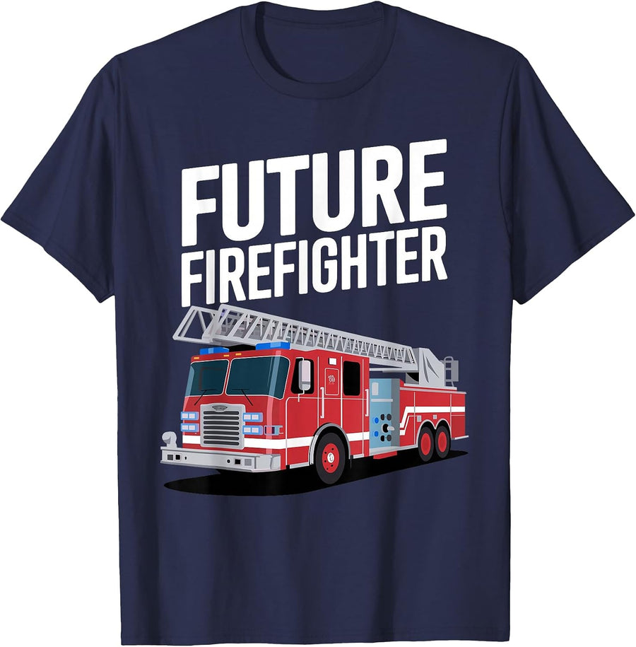 Future Firefighter Art for Boys Kids Fire Department Fireman T-Shirt - Navy Blue