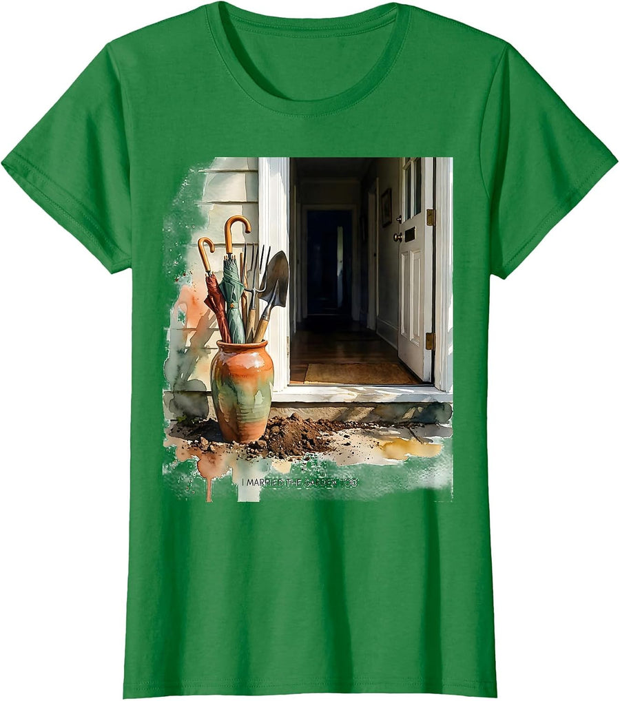 Women's I Married The Garden Too Funny Gardening Hobbyist Plant T-Shirt - Kelly Green