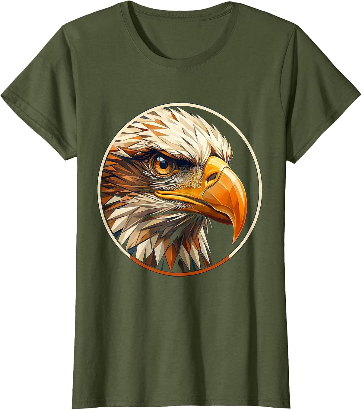 Women's Eagle Eye Close Up Piercing Gaze Wildlife Art T-Shirt - Olive Green