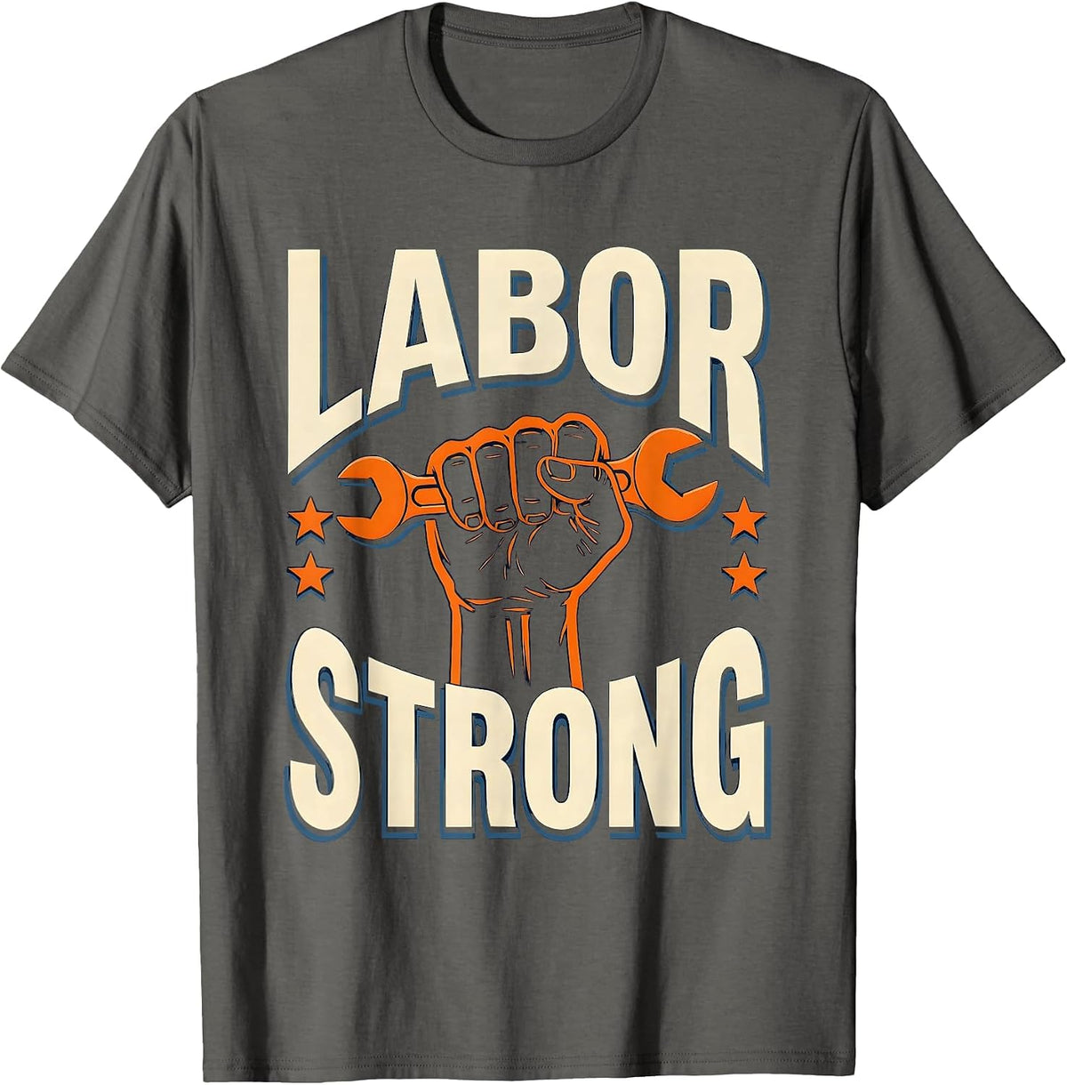 Men's Labor Strong Screenprint Union Worker Solidarity Pride T-Shirt - Asphalt Grey