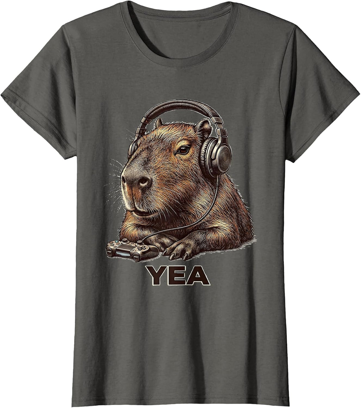 Women's Yea Funny Capybara Gamer Meme Humor Teen Gift T-Shirt - Asphalt Grey