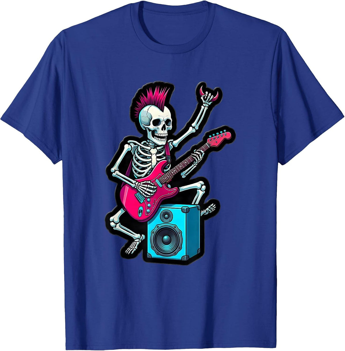 Men's Punk Skeleton Skull Guitar Rock Music Halloween Kids T-Shirt - Royal Blue
