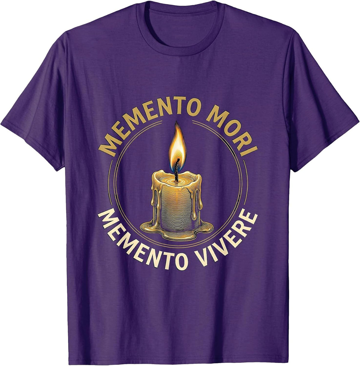 MEMENTO MORI MEMENTO VIVERE Stoic Philosophy Quote Emblem T-Shirt - Purple