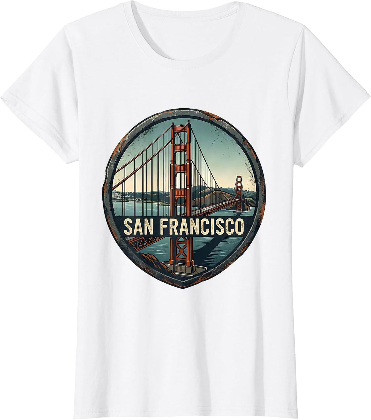 San Francisco Distressed Golden Gate Bridge Souvenir Gift T-Shirt - White