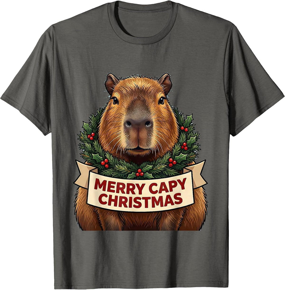 Merry Capy Christmas Funny Capybara Holiday Animal Lover T-Shirt - Asphalt Grey