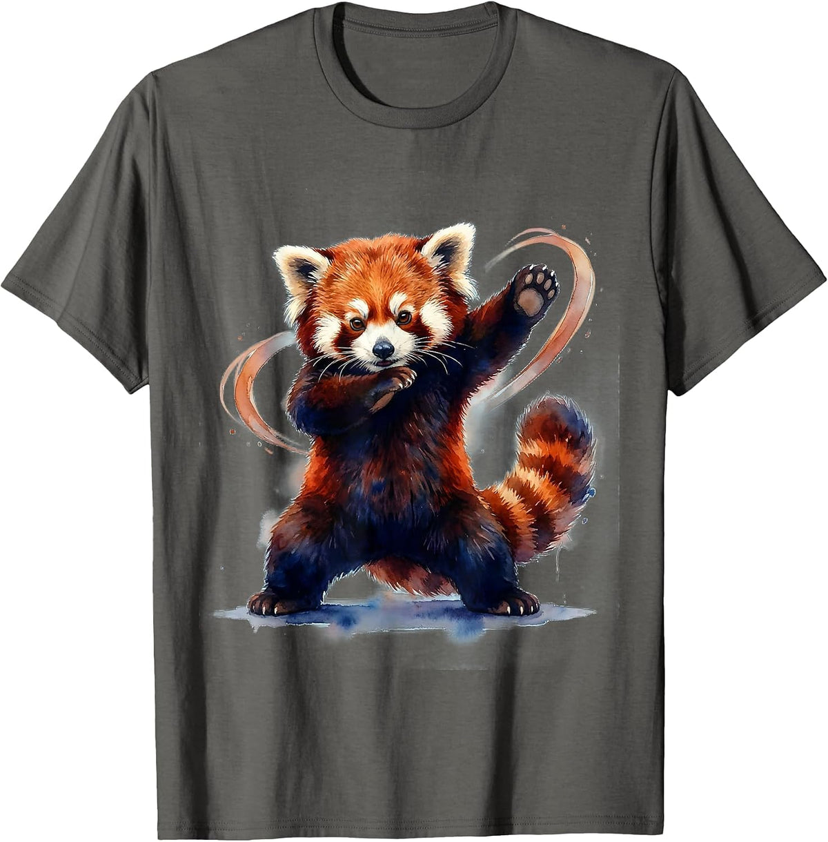 Red Panda Dabbing Watercolor Animal Humor T-Shirt - Asphalt Grey