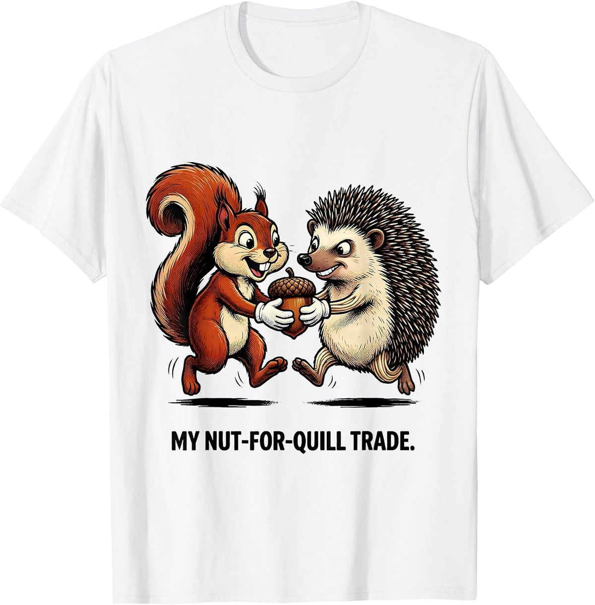 Men's My Nut-For-Quill Trade Retro Cartoon Squirrel Hedgehog T-Shirt - White