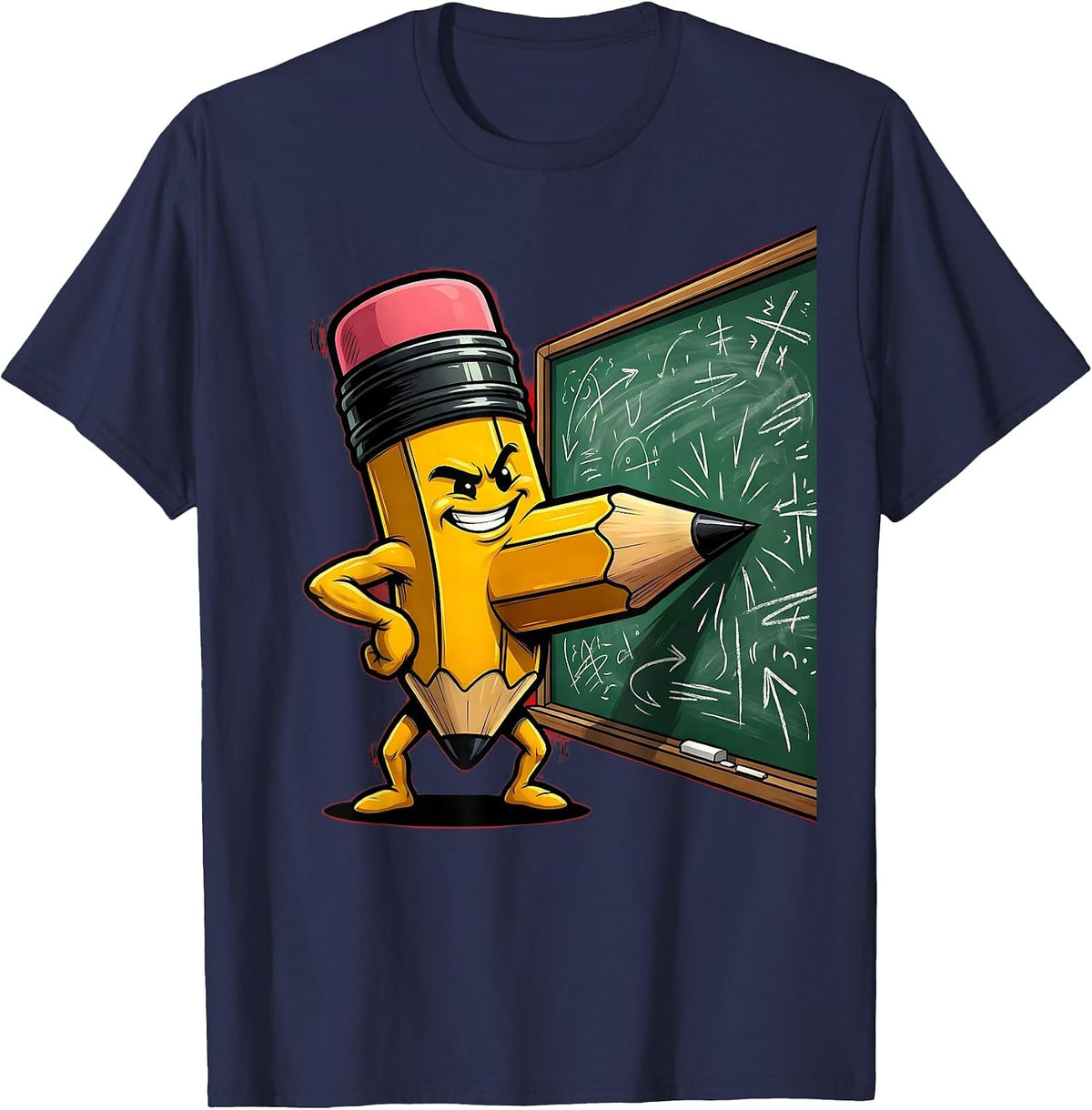 Math Teacher Giant Pencil Equation Graphic T-Shirt - Navy Blue