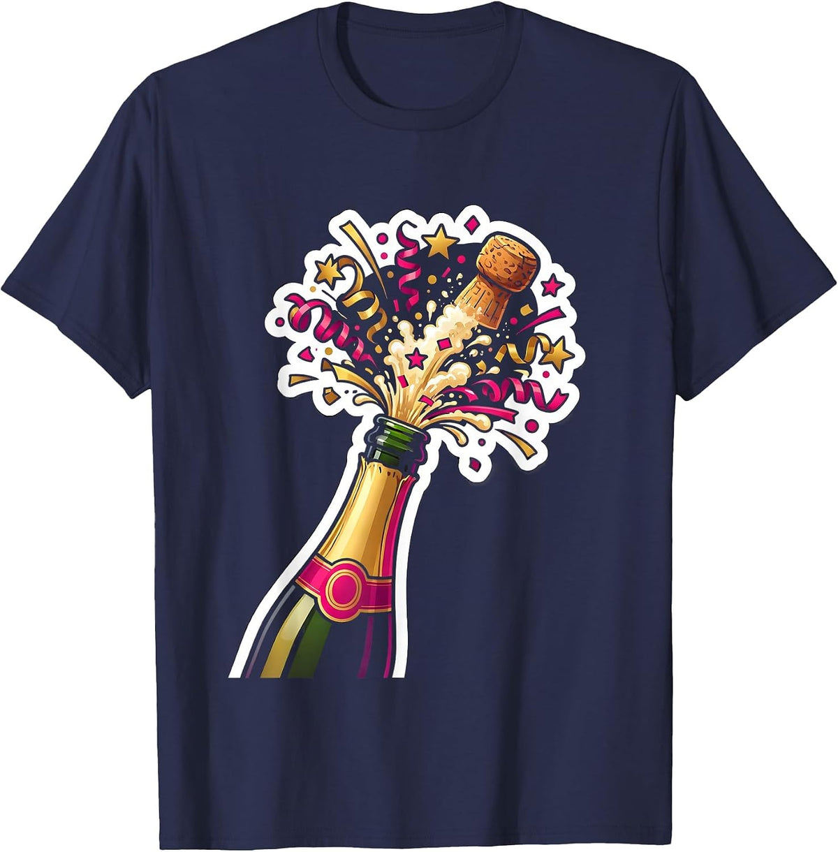 Champagne Pop Birthday Celebration Confetti T-Shirt - Navy Blue