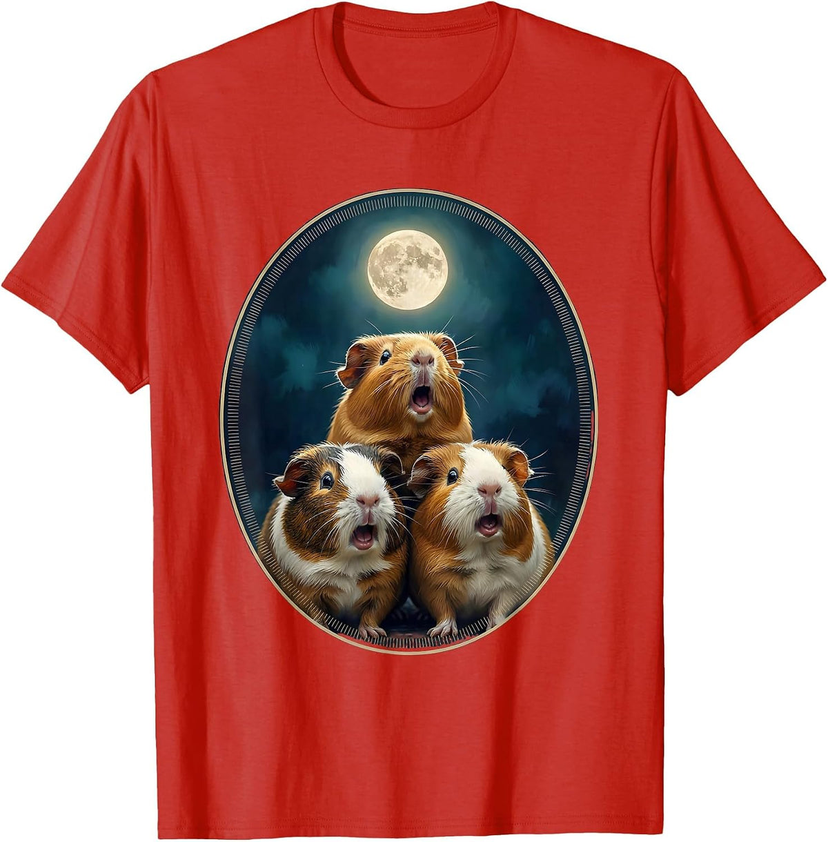 Men's Three Guinea Pig Moon Meme Parody Novelty Humor T-Shirt - Red