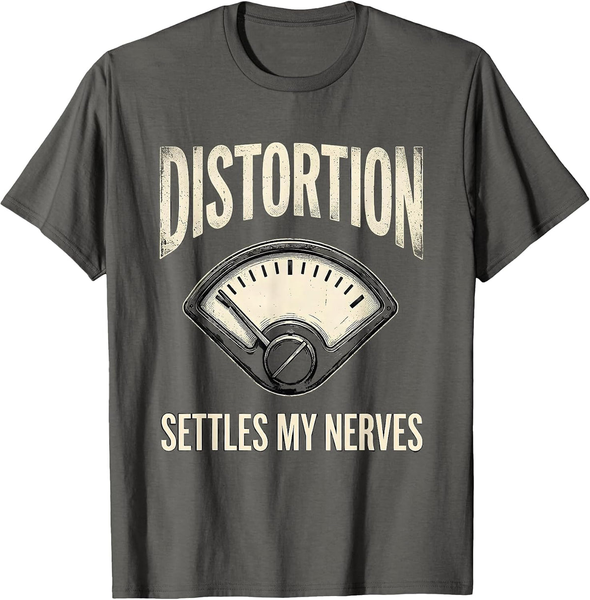 Distortion Settles My Nerves Funny Heavy Metal Music Fan T-Shirt - Asphalt Grey