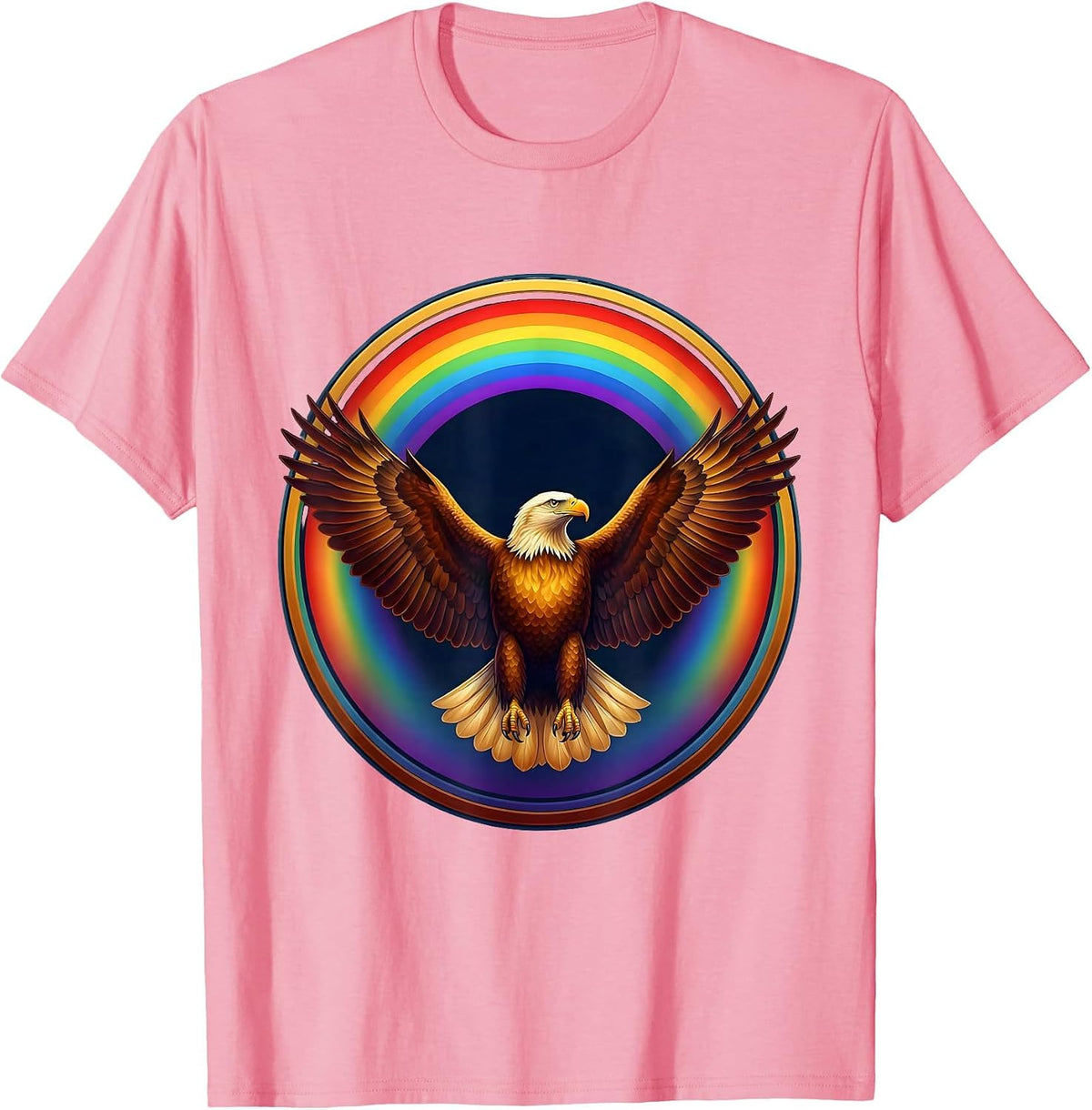 Men's Eagle Soaring Through Rainbow Arc Graphic T-Shirt - Pink