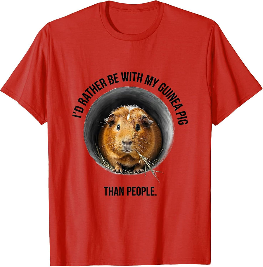 Men's I'd Rather Be With My Guinea Pig Than People Funny T-Shirt - Red