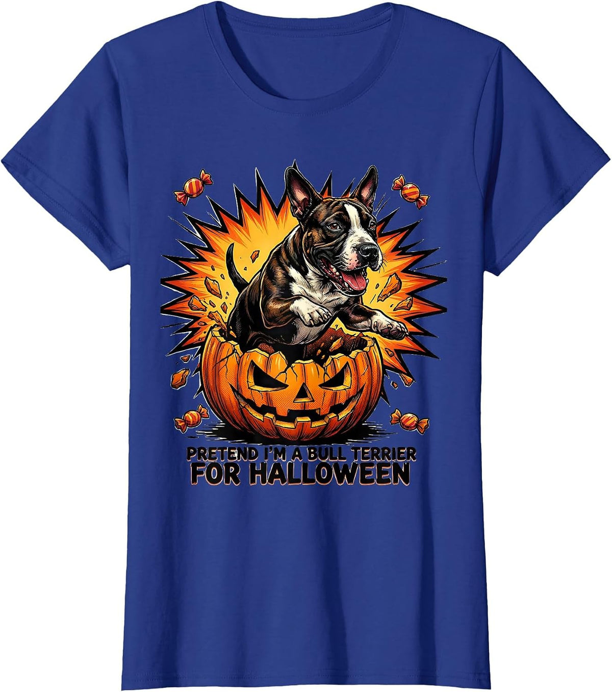 Women's Pretend I'm A Bull Terrier For Halloween Funny T-Shirt - Royal Blue