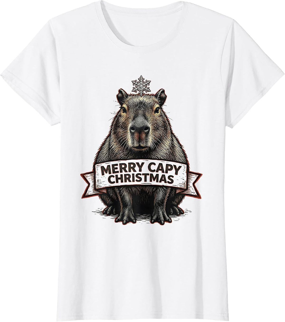 Merry Capy Christmas Funny Capybara Animal Lover Holiday T-Shirt - White