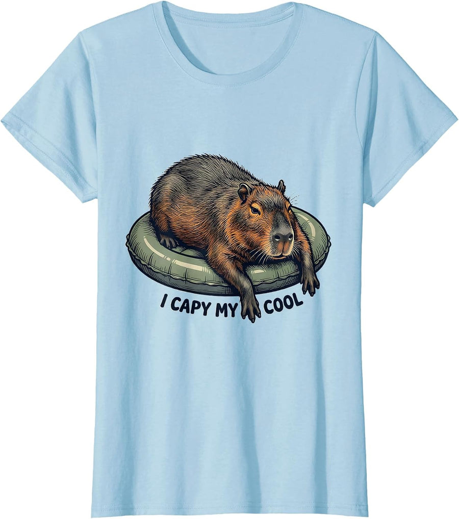 Women's I Capy My Cool Funny Capybara Animal Humor T-Shirt - Baby Blue