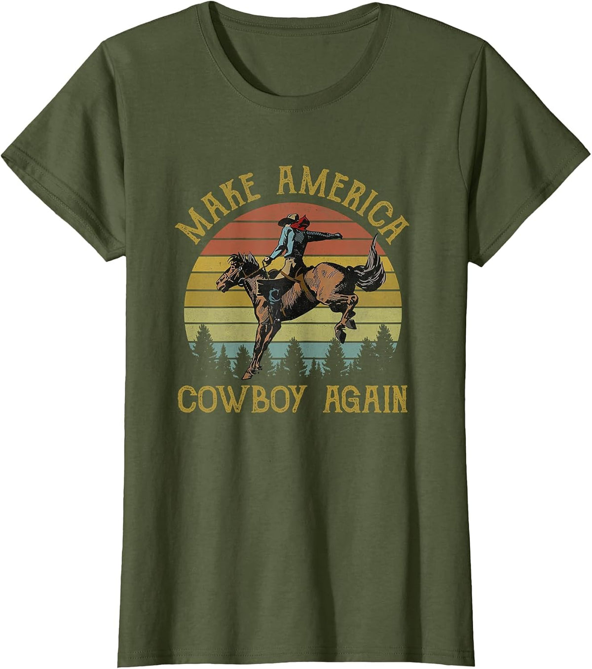 Makes America Back to a Cowboy Riding Horse Western Country T-Shirt - Olive Green