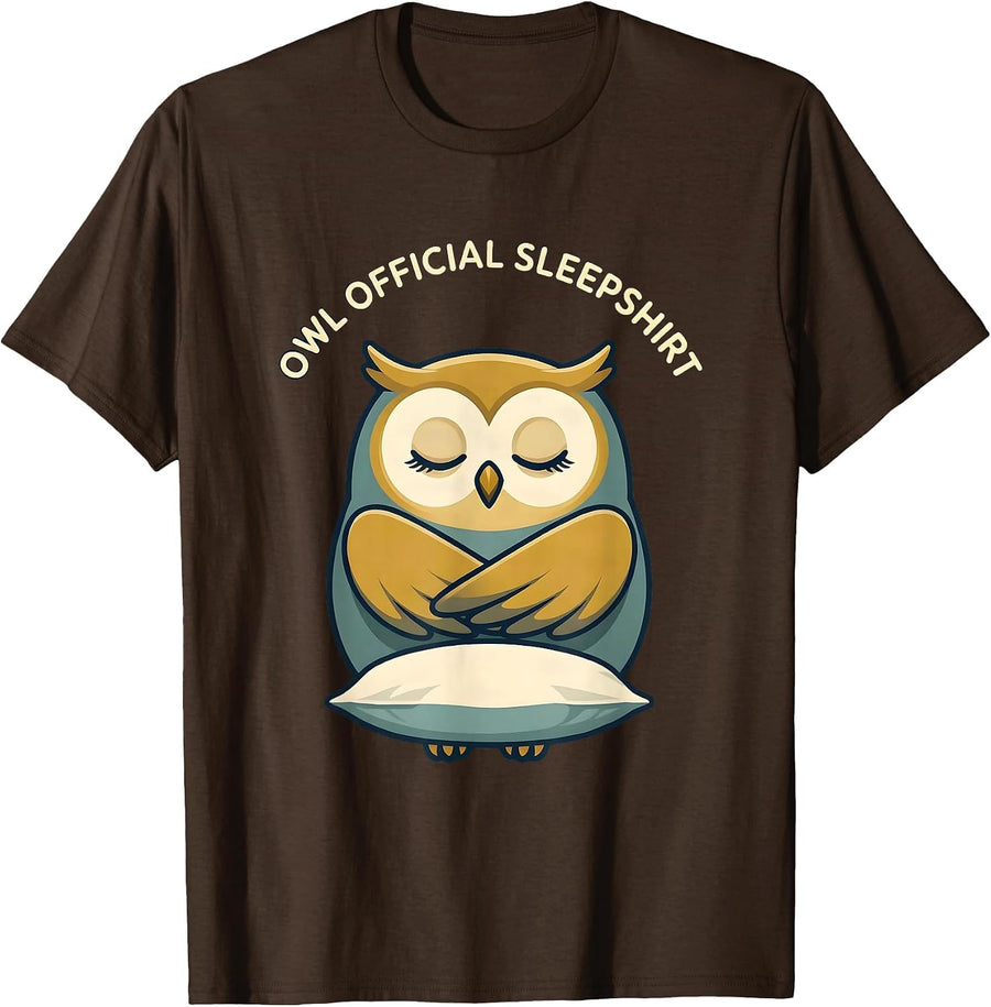 Men's Owl Official Sleepshirt Funny Animal Pajama Nightgown T-Shirt - Brown