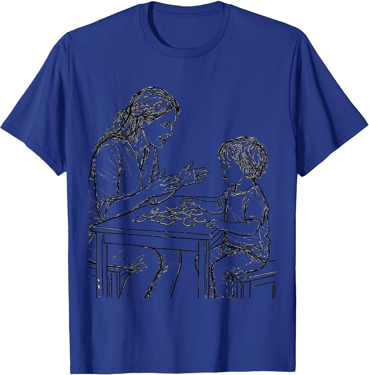Speech Therapy Illustration Therapist and Child Design T-Shirt - Royal Blue