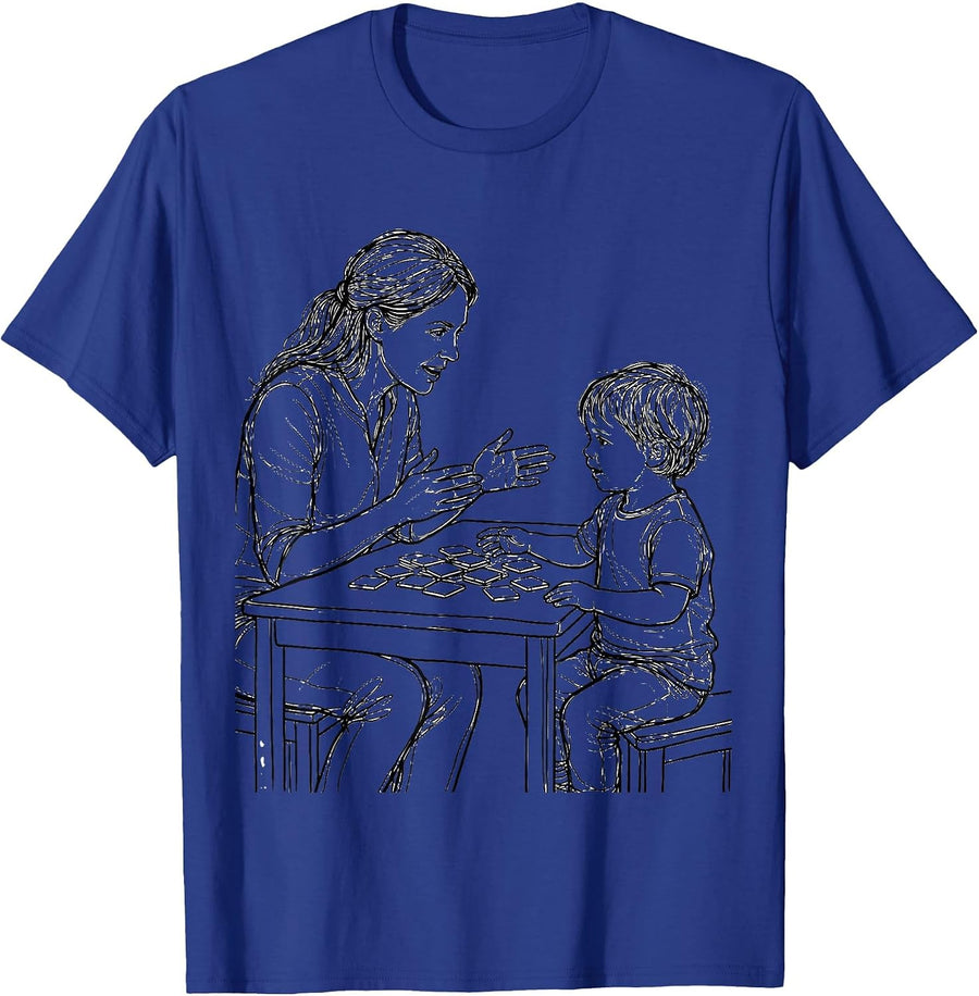 Speech Therapy Illustration Therapist and Child Design T-Shirt - Royal Blue