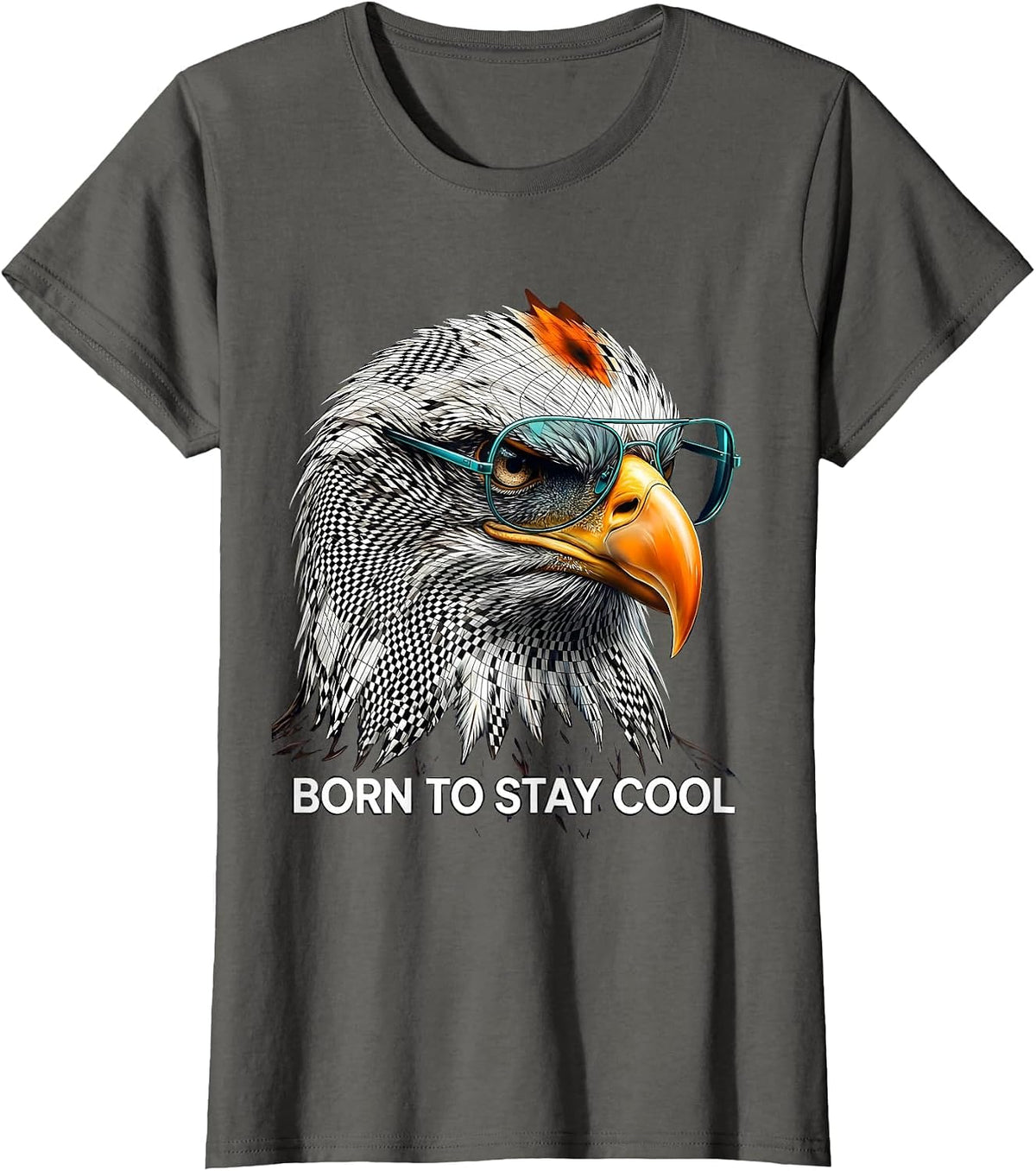 Women's Born To Stay Cool Op Art Moiré Eagle Pride Wildlife Lover T-Shirt - Asphalt Grey